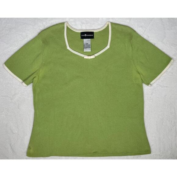 VTG Sag Harbor Pistachio Green Short Sleeve Bow Sweater 90s Coquette sz L Preppy - Picture 1 of 5